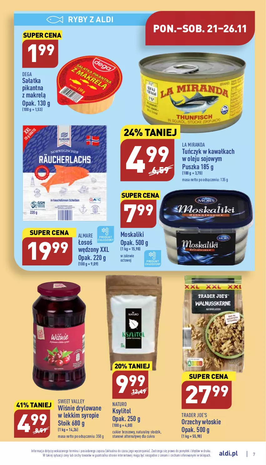 Gazetka promocyjna Aldi - Pełny katalog - ważna 21.11 do 26.11.2022 - strona 7 - produkty: Cukier, Dega, Kawa, Ksylitol, Makrelą, Olej, Orzechy włoskie, Sałat, Sałatka, Syrop, Tuńczyk