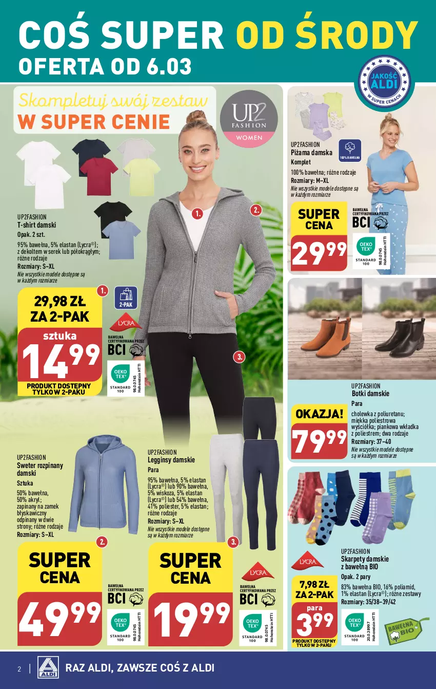 Gazetka promocyjna Aldi - Artykuły przemysłowe i tekstylia - ważna 06.03 do 09.03.2024 - strona 2 - produkty: Botki, Fa, Gin, Karp, Legginsy, Piżama, Ser, Serek, Sweter, T-shirt, Wełna