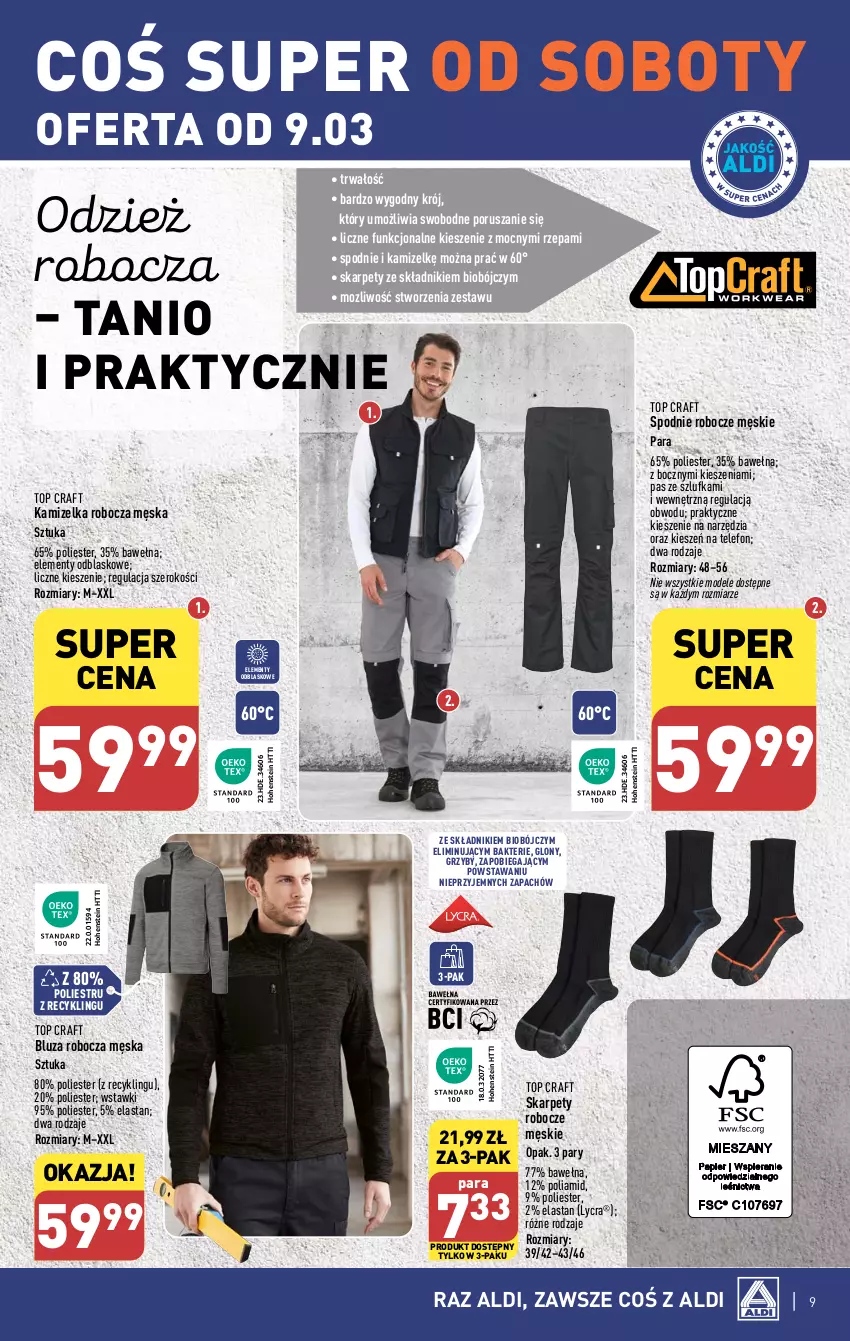 Gazetka promocyjna Aldi - Artykuły przemysłowe i tekstylia - ważna 06.03 do 09.03.2024 - strona 9 - produkty: Bluza, Grzyby, Kamizelka, Karp, Por, Spodnie, Telefon, Top, Wełna