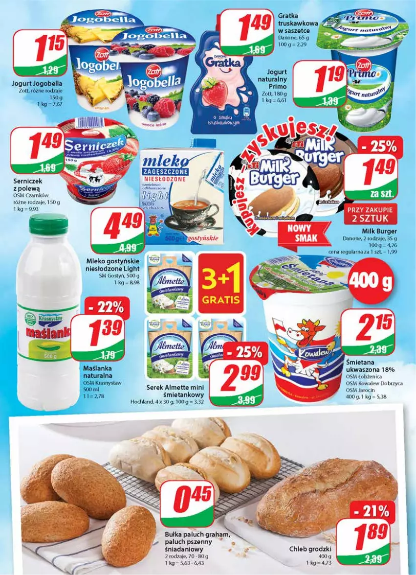 Gazetka promocyjna Dino - Gazetka - ważna 14.04 do 20.04.2021 - strona 12 - produkty: Bell, Bella, Bułka, Burger, Chleb, Danio, Danone, Gra, Hochland, Jogobella, Jogurt, Maślanka, Mleko, Ser, Serek, Zott