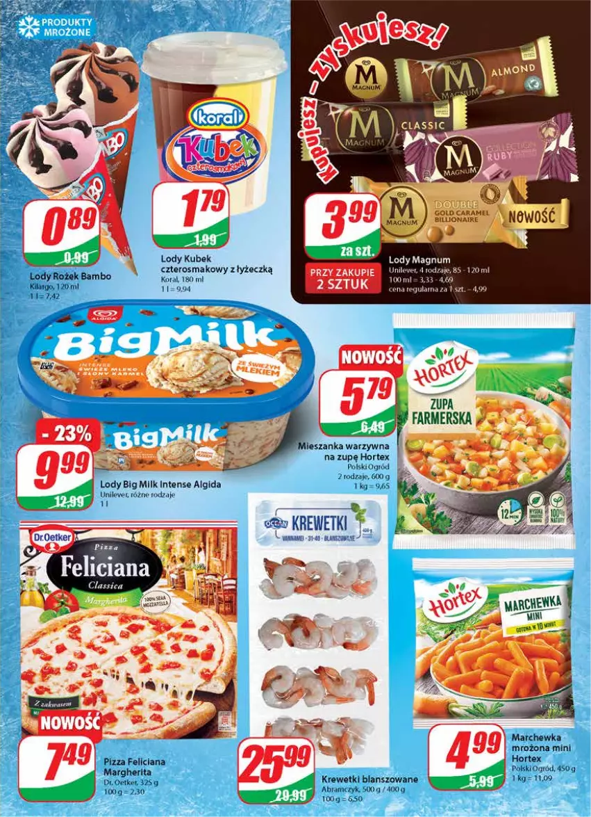 Gazetka promocyjna Dino - Gazetka - ważna 14.04 do 20.04.2021 - strona 9 - produkty: Algida, Big Milk, Fa, Feliciana, Hortex, Krewetki, Kubek, LG, Lody, Marchewka, Ogród, Pizza