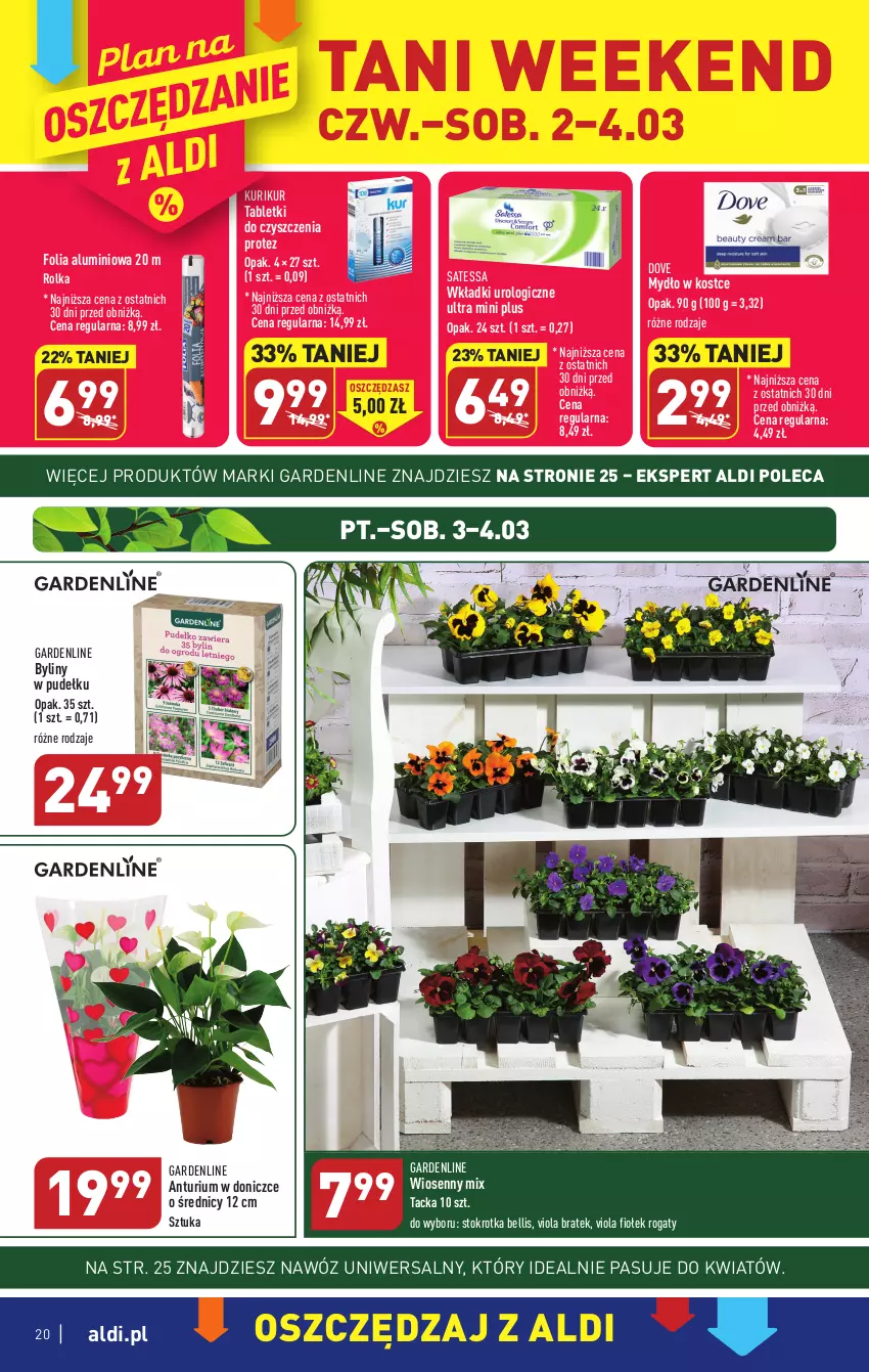 Gazetka promocyjna Aldi - Pełny katalog - ważna 27.02 do 04.03.2023 - strona 20 - produkty: Bell, Dove, Folia aluminiowa, Mydło, Nawóz, Tablet, Wkładki, Wkładki urologiczne