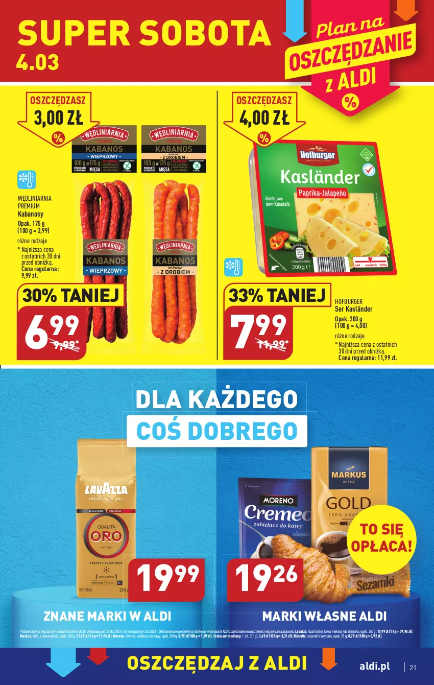 Gazetka promocyjna Aldi - Pełny katalog - ważna 27.02 do 04.03.2023 - strona 21 - produkty: Burger, Croissant, Hofburger, Kabanos, Kawa, Kawa mielona, Lavazza, Ser, Sezam