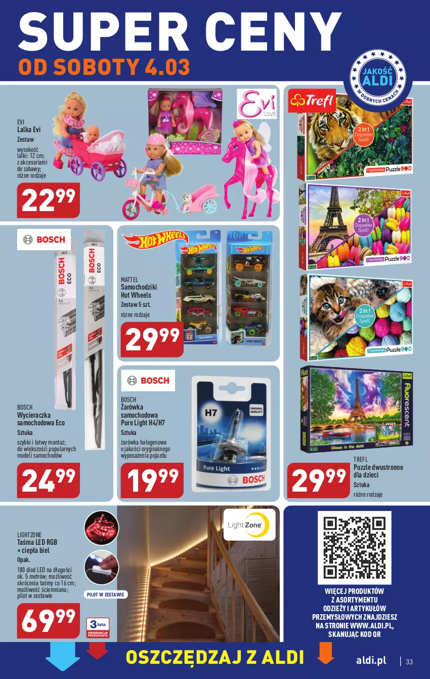 Gazetka promocyjna Aldi - Pełny katalog - ważna 27.02 do 04.03.2023 - strona 33 - produkty: Bosch, Chodzik, Dzieci, Gin, Halo, Hot Wheels, Lalka, Mattel, Pojazd, Pur, Puzzle, Samochodziki, Sok, Wycieraczka