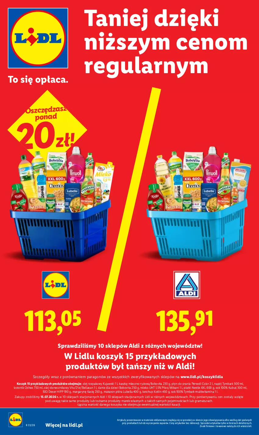 Gazetka promocyjna Lidl - Gazetka ważna od 10.08 do 11.08 - ważna 10.08 do 11.08.2026 - strona 4 - produkty: Bell, Bella, BoboVita, Danie dla dzieci, Deser, Dzieci, Gra, HiPP, Ketchup, Kosz, Kotlin, Kubuś, Kujawski, Lubella, Makaron, Mleko, Napój, Olej, Olej rzepakowy, Olej słonecznikowy, Oshee, Perwoll, Pilos, Płyn do prania, Por, Rama, Ryż, Ser, Sok, Tonik, Tymbark