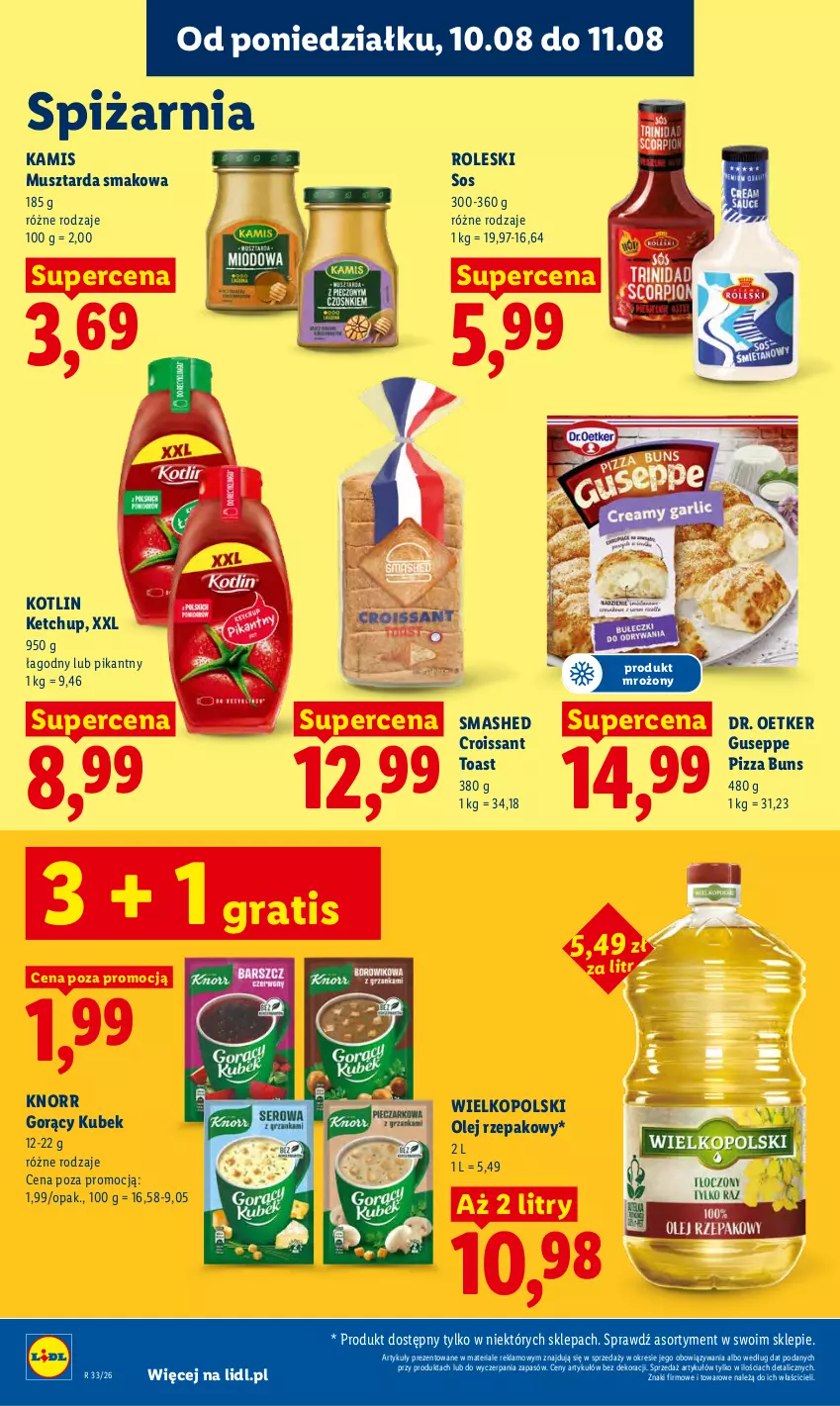 Gazetka promocyjna Lidl - Gazetka ważna od 10.08 do 11.08 - ważna 10.08 do 11.08.2026 - strona 84 - produkty: Croissant, Dr. Oetker, Gra, Kamis, Ketchup, Knorr, Kotlin, Kubek, Mus, Musztarda, Olej, Olej rzepakowy, Pizza, Sos