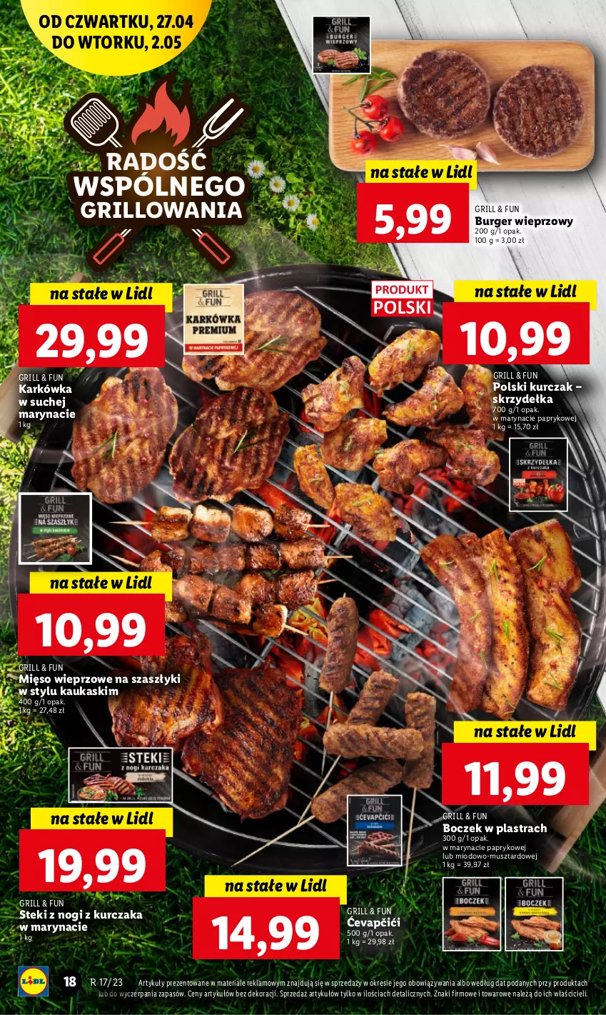 Gazetka promocyjna Lidl - GAZETKA - ważna 27.04 do 02.05.2023 - strona 22 - produkty: Boczek, Burger, Grill, Kask, Kurczak, Mięso, Mięso wieprzowe, Mus, Stek