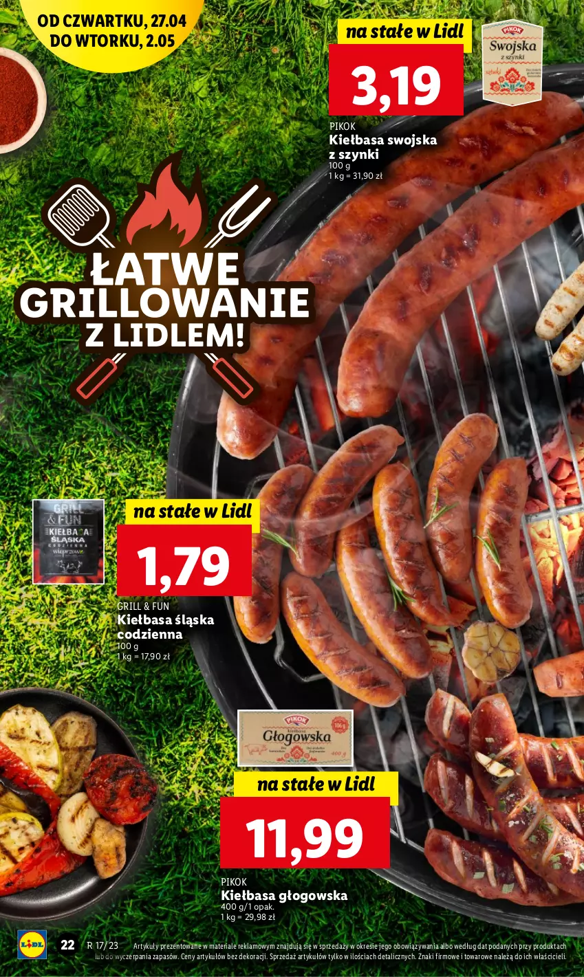 Gazetka promocyjna Lidl - GAZETKA - ważna 27.04 do 02.05.2023 - strona 26 - produkty: Grill, Kiełbasa, Kiełbasa głogowska, Kiełbasa śląska, PIKOK