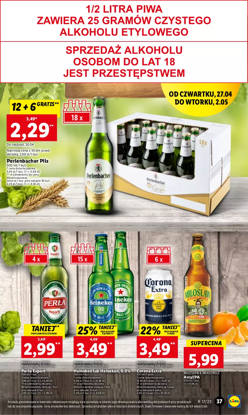 Gazetka promocyjna Lidl - GAZETKA - ważna 27.04 do 02.05.2023 - strona 43 - produkty: Corona Extra, Gra, Heineken, NBA, Perła, Por