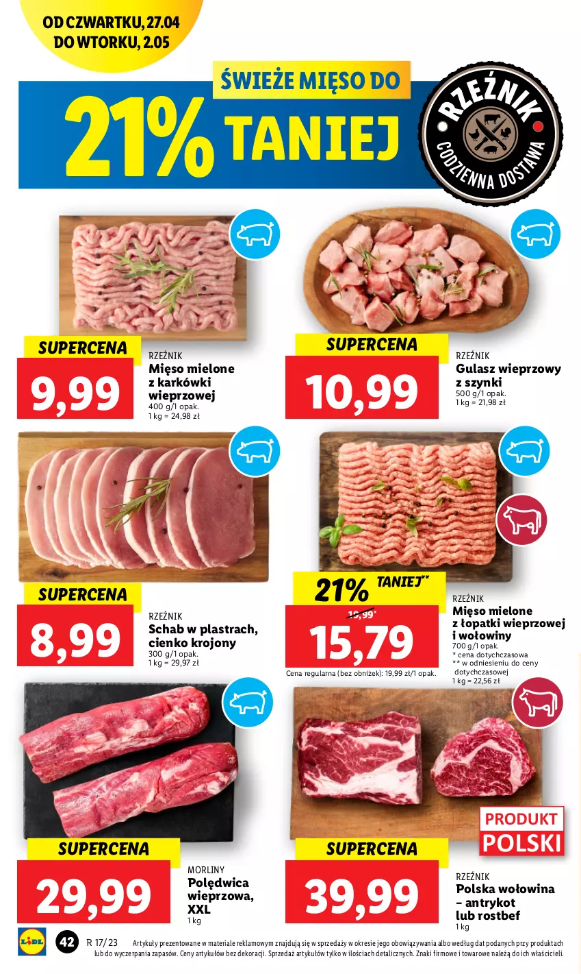 Gazetka promocyjna Lidl - GAZETKA - ważna 27.04 do 02.05.2023 - strona 52 - produkty: Mięso, Mięso mielone, Mięso mielone z łopatki wieprzowej, Morliny, Polędwica, Rostbef, Wołowina