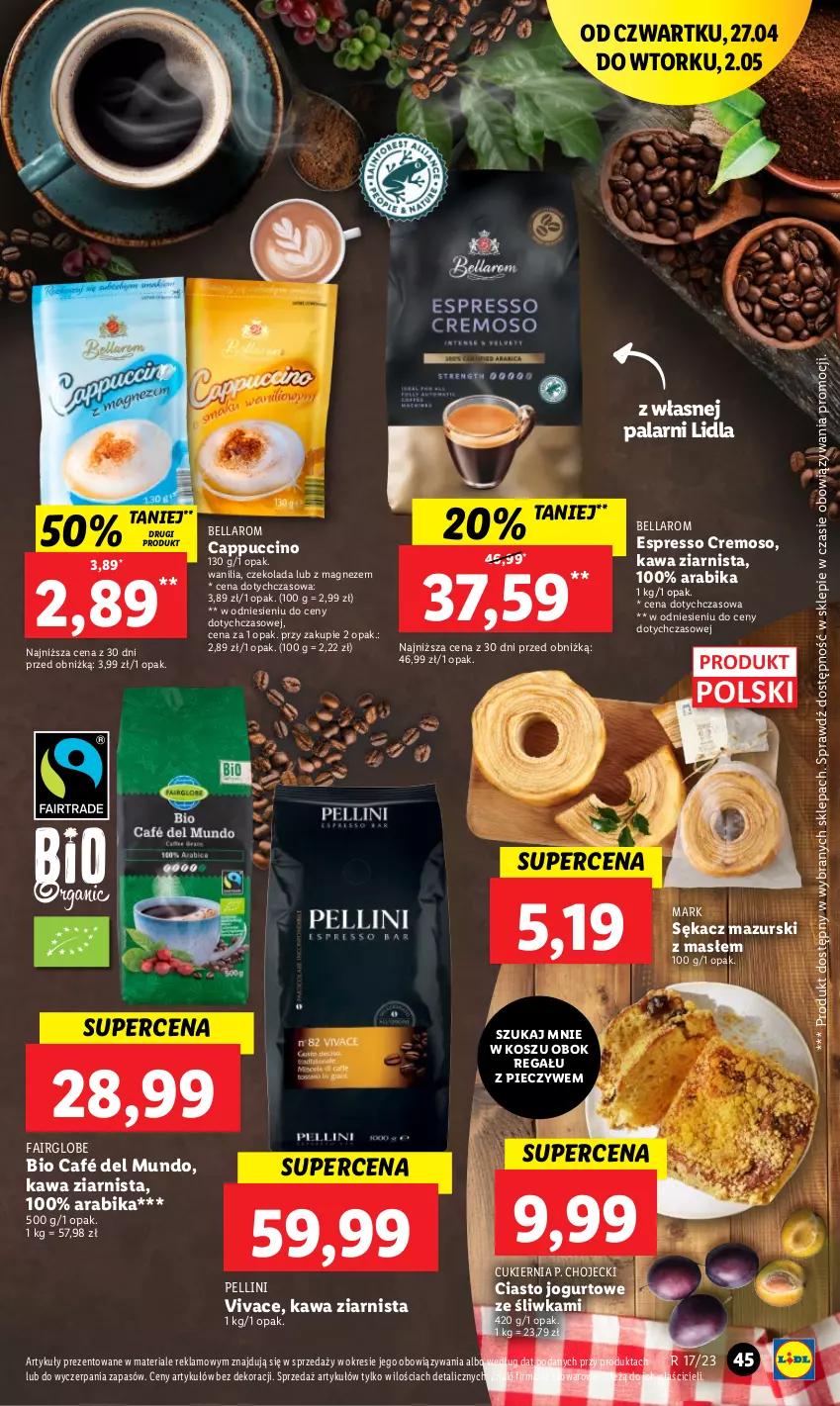 Gazetka promocyjna Lidl - GAZETKA - ważna 27.04 do 02.05.2023 - strona 55 - produkty: Bell, Bella, Cappuccino, Ciasto jogurtowe, Cukier, Czekolada, Fa, Jogurt, Kawa, Kawa ziarnista, Kosz, Magnez, Piec, Regał, Sękacz