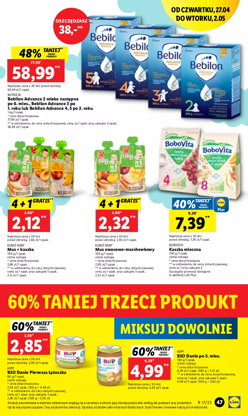 Gazetka promocyjna Lidl - GAZETKA - ważna 27.04 do 02.05.2023 - strona 57 - produkty: BEBILON, BoboVita, Gra, HiPP, Hipp Bio, Kubuś, Mleko, Mus, O nas