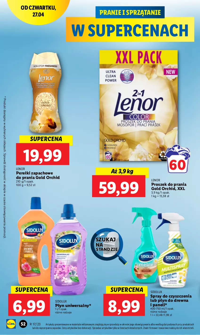 Gazetka promocyjna Lidl - GAZETKA - ważna 27.04 do 02.05.2023 - strona 62 - produkty: Lenor, Perełki zapachowe, Proszek do prania, Sidolux, Spray do czyszczenia, Sprzątanie