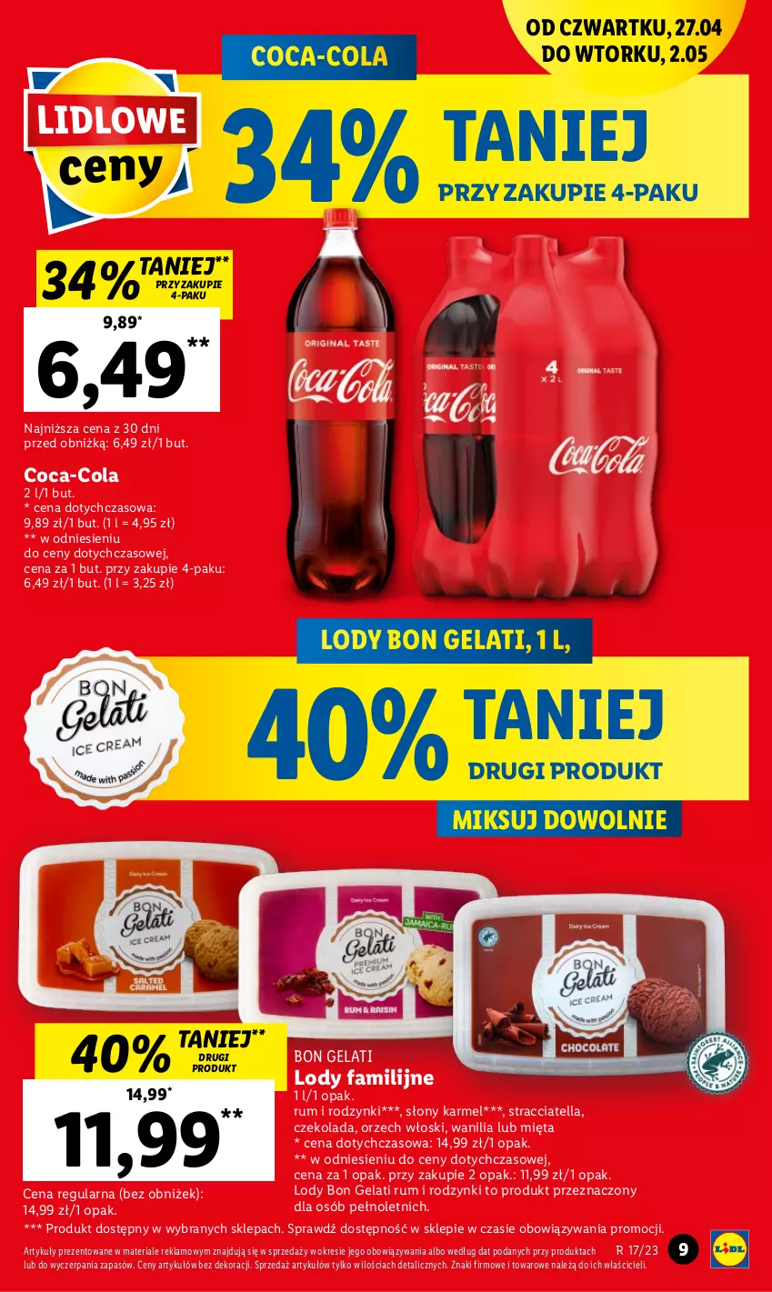 Gazetka promocyjna Lidl - GAZETKA - ważna 27.04 do 02.05.2023 - strona 9 - produkty: Coca-Cola, Czekolada, Fa, Lody, Mięta, Rodzynki, Rum