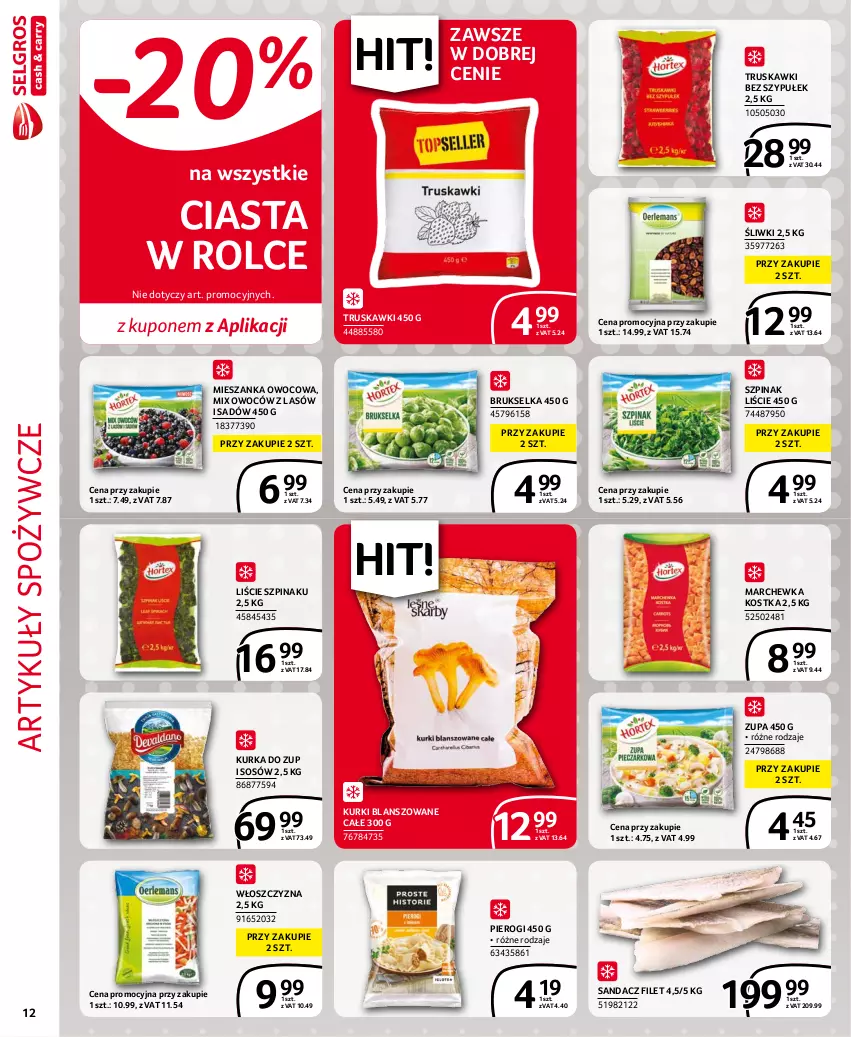 Gazetka promocyjna Selgros - Extra Oferta - ważna 01.11 do 30.11.2021 - strona 12 - produkty: Artykuły spożywcze, Brukselka, Marchewka, Pierogi, Sandacz, Sandacz filet, Sos, Szpinak, Truskawki, Zupa