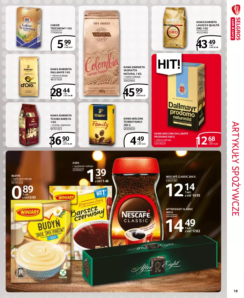 Gazetka promocyjna Selgros - Extra Oferta - ważna 01.11 do 30.11.2021 - strona 19 - produkty: Artykuły spożywcze, Budyń, Cukier, Cukier trzcinowy, Dallmayr, Fa, Kawa, Kawa mielona, Kawa ziarnista, Lavazza, Nescafé, Tchibo, Tchibo Barista, Tchibo Family, Zupa