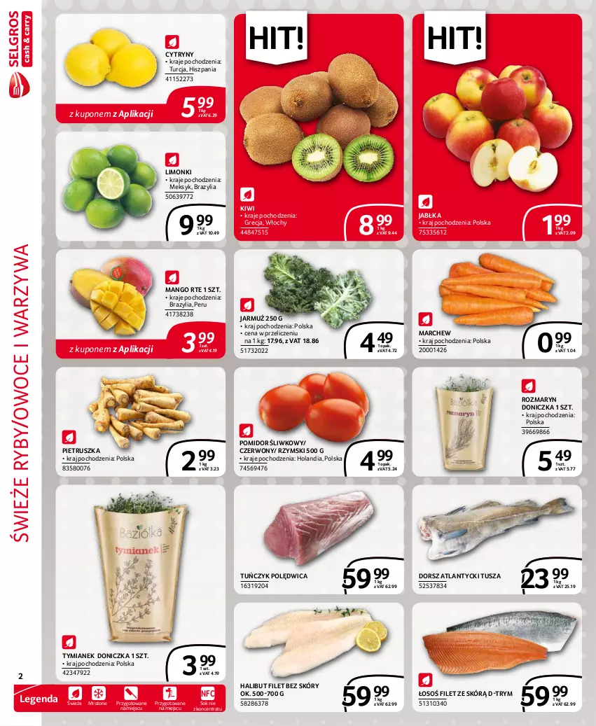 Gazetka promocyjna Selgros - Extra Oferta - ważna 01.11 do 30.11.2021 - strona 2 - produkty: Cytryny, Dorsz, Halibut, Jabłka, Jarmuż, Kiwi, Mango, Owoce, Pietruszka, Polędwica, Sok, Tuńczyk, Tusz, Warzywa