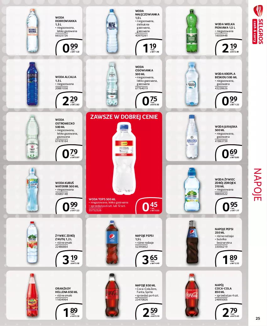 Gazetka promocyjna Selgros - Extra Oferta - ważna 01.11 do 30.11.2021 - strona 25 - produkty: Cisowianka, Coca-Cola, Dobrowianka, Fa, Fanta, Hellena, Kubuś, Kubuś Waterrr, Nałęczowianka, Napój, Napoje, Pepsi, Sprite, Top, Woda