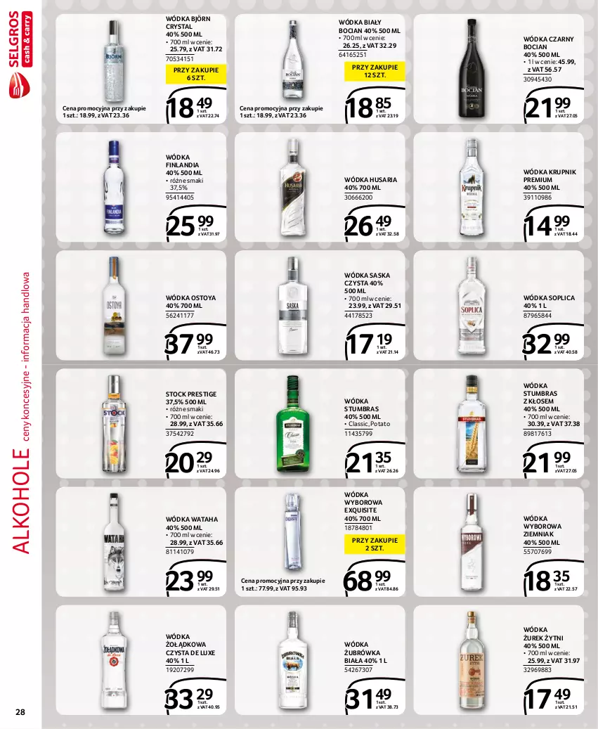 Gazetka promocyjna Selgros - Extra Oferta - ważna 01.11 do 30.11.2021 - strona 28 - produkty: Alkohole, Biały Bocian, Exquisite, Finlandia, Krupnik, Saska, Soplica, Stock, Wataha, Wódka, Wyborowa