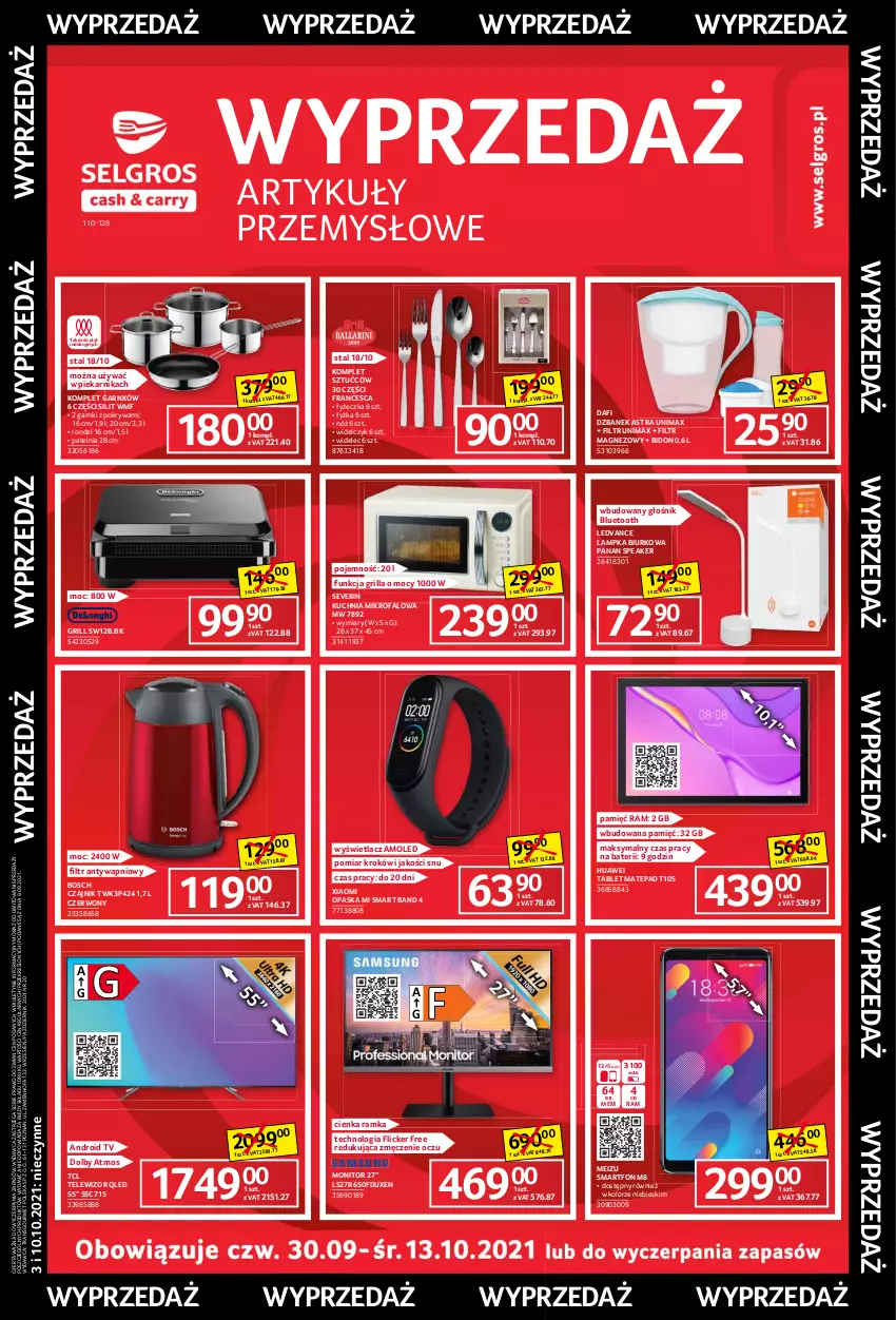 Gazetka promocyjna Selgros - Katalog Wyprzedaż - ważna 30.09 do 13.10.2021 - strona 1 - produkty: Amol, Android TV, Biurko, Bosch, Czajnik, Dzbanek, Fa, Filtr magnezowy, Głośnik, Głośnik bluetooth, Grill, Huawei, Kuchnia, Magnez, Monitor, Opaska, Patelnia, Piekarnik, Pokrywa, Ramka, Rondel, Smartfon, Tablet, Telewizor, Tran, Widelec