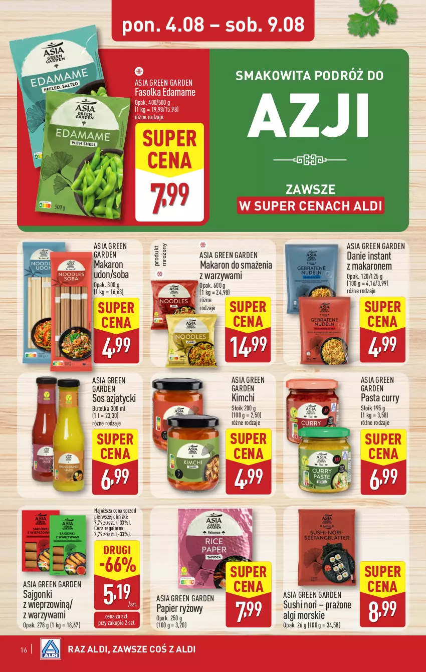 Gazetka promocyjna Aldi - Pełna oferta - ważna 04.08 do 09.08.2025 - strona 16 - produkty: Edam, Fa, LG, Makaron, Papier, Papier ryżowy, Ryż, Sajgonki, Smakowita, Sos, Sushi, Warzywa