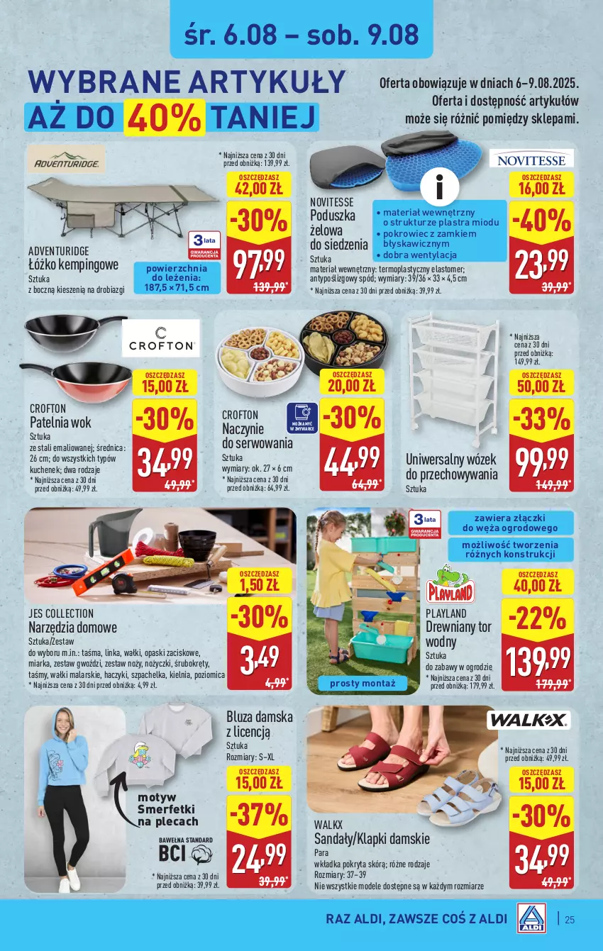Gazetka promocyjna Aldi - Pełna oferta - ważna 04.08 do 09.08.2025 - strona 25 - produkty: Bluza, Haczyk, Inka, Klapki, Miarka, Mop, Noż, Nożyczki, Patelnia, Poduszka, Pokrowiec, Poziomica, Sandał, Ser, Wózek