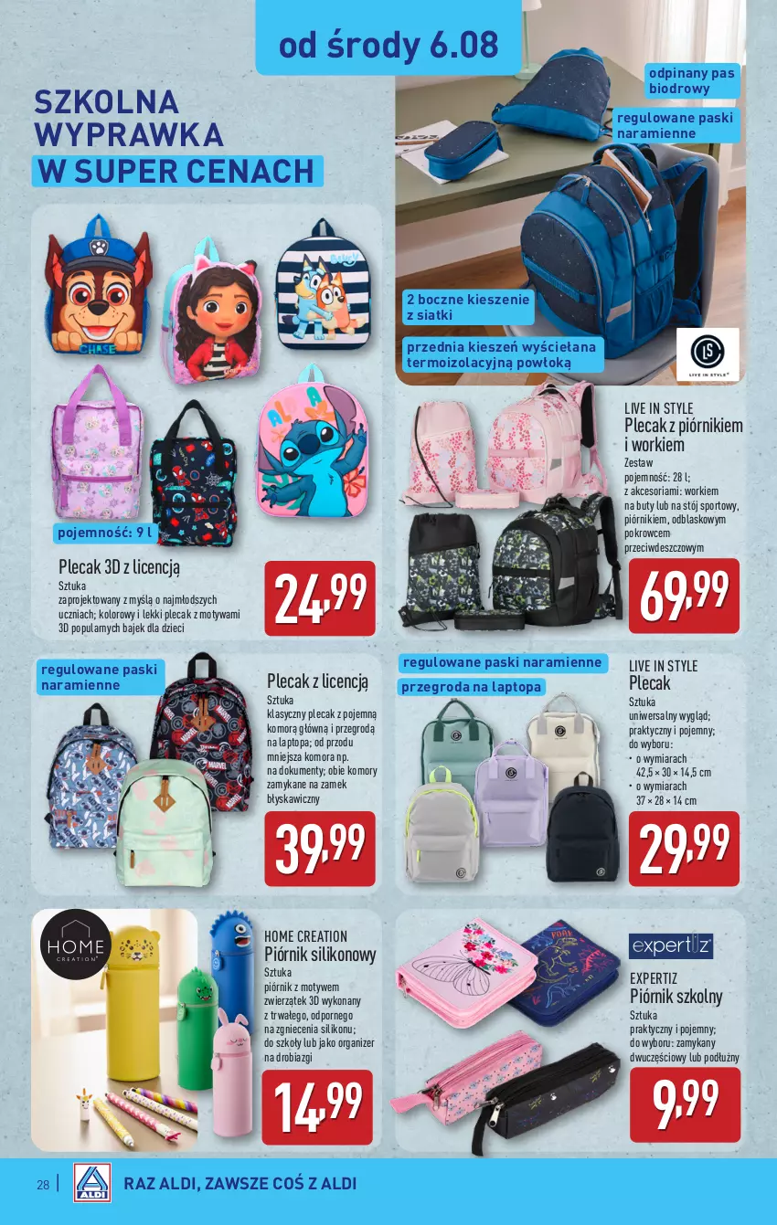 Gazetka promocyjna Aldi - Pełna oferta - ważna 04.08 do 09.08.2025 - strona 28 - produkty: Buty, Dzieci, Organizer, Piórnik, Plecak, Por, Sport, Top