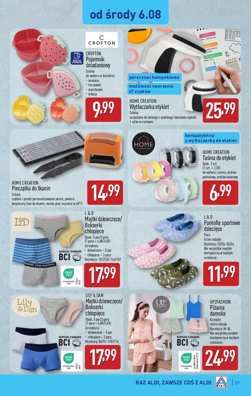 Gazetka promocyjna Aldi - Pełna oferta - ważna 04.08 do 09.08.2025 - strona 29 - produkty: Ananas, Arbuz, Bokserki, Danio, Dzieci, Fa, Majtki, Piec, Pieczątka, Piżama, Pojemnik, Por, Ser, Sport, Truskawki, Tusz