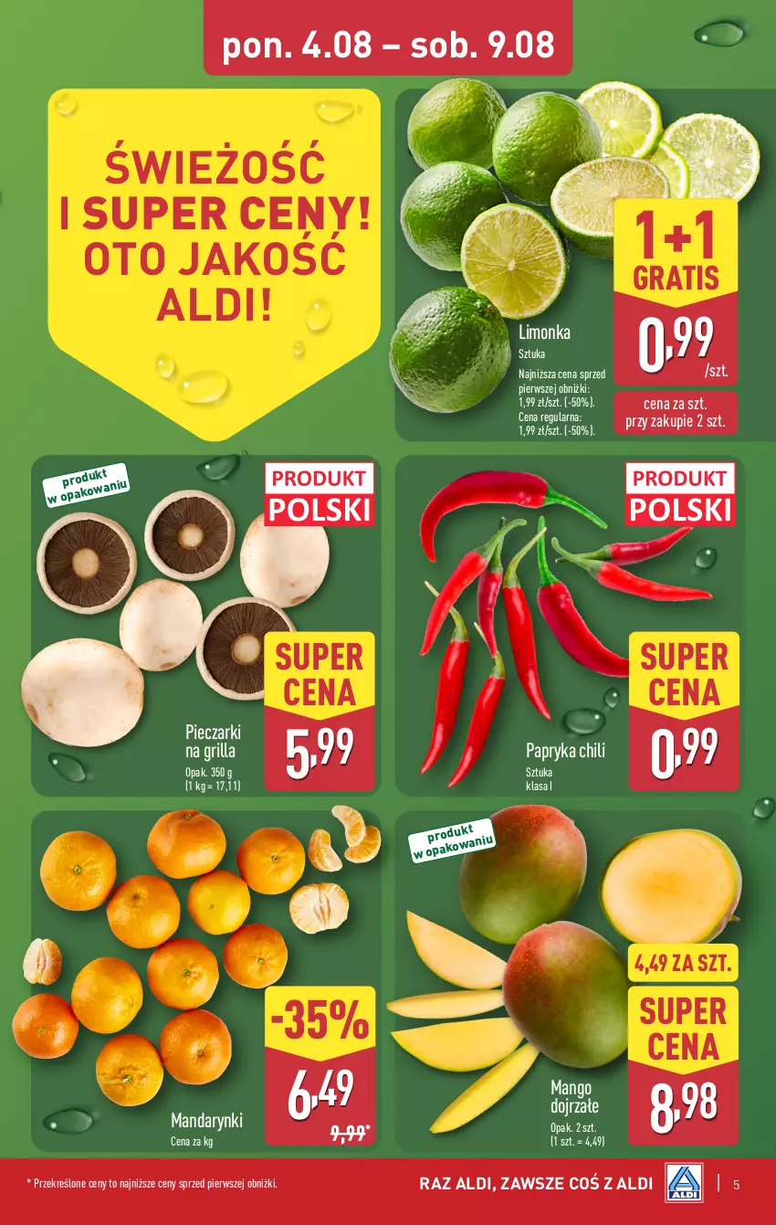 Gazetka promocyjna Aldi - Pełna oferta - ważna 04.08 do 09.08.2025 - strona 5 - produkty: Gra, Grill, Limonka, Mandarynki, Mango, Papryka, Piec