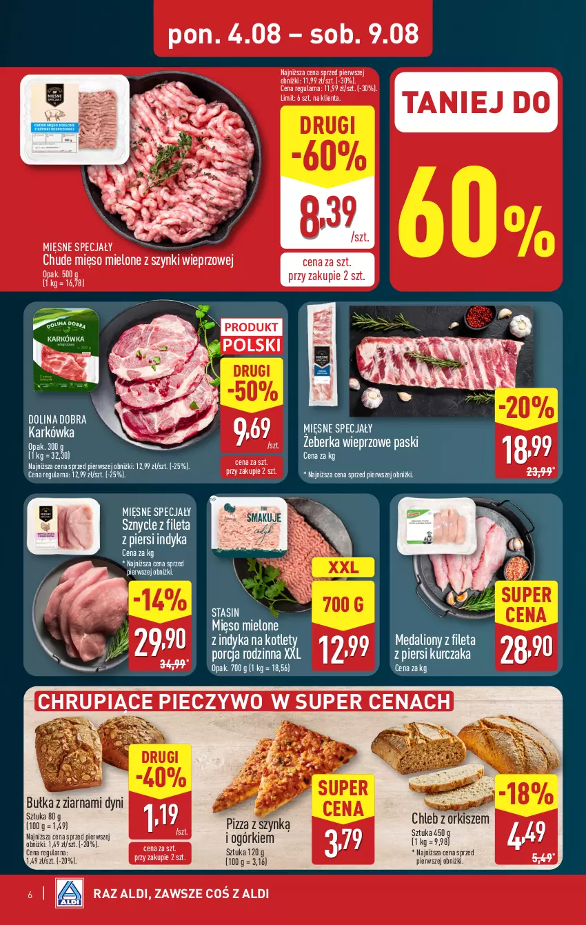 Gazetka promocyjna Aldi - Pełna oferta - ważna 04.08 do 09.08.2025 - strona 6 - produkty: Bułka, Chleb, Kotlet, Kurczak, Lion, Mięsne specjały, Mięso, Mięso mielone, Mięso mielone z szynki, Piec, Pieczywo, Pizza, Por