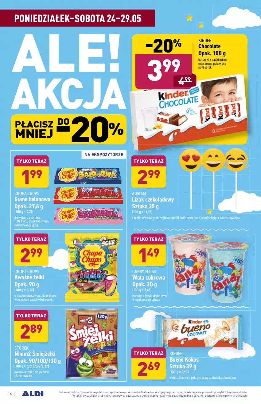 Gazetka promocyjna Aldi - ważna 24.05 do 29.05.2021 - strona 16 - produkty: Baton, Candy, Chupa Chups, Kinder, Kinder Bueno, Koc, Kokos, Nimm2, Tera, Tonik, Wata cukrowa