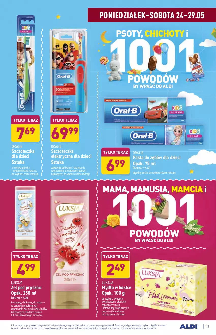 Gazetka promocyjna Aldi - ważna 24.05 do 29.05.2021 - strona 19 - produkty: Dzieci, Kokos, Luksja, Mus, Mydło, Pasta do zębów, Smoothie, Szczoteczka, Tera