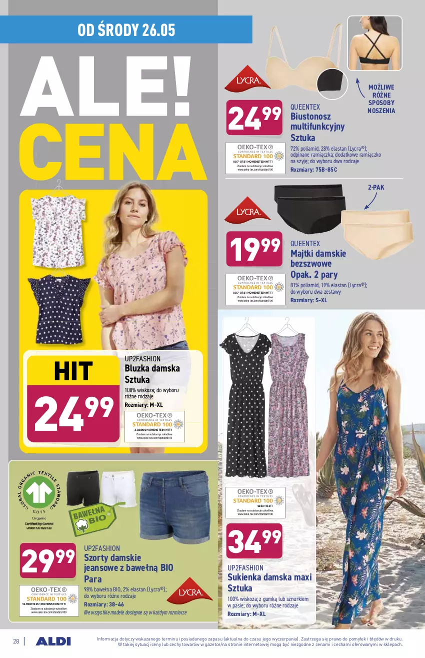 Gazetka promocyjna Aldi - ważna 24.05 do 29.05.2021 - strona 28 - produkty: Biustonosz, Fa, Majtki, Queentex, Sukienka, Szorty, Wełna