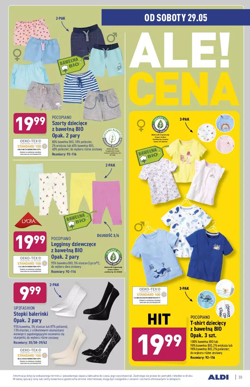 Gazetka promocyjna Aldi - ważna 24.05 do 29.05.2021 - strona 33 - produkty: Control, Dzieci, Fa, Gin, Karp, Legginsy, Pocopiano, Skarpetki, Szorty, T-shirt, Top, Wełna