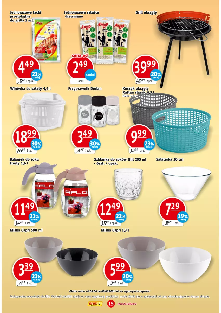 Gazetka promocyjna Prim Market - Gazetka - ważna 04.06 do 09.06.2021 - strona 15 - produkty: Dzbanek, Grill, Kosz, Sałat, Salaterka, Sok, Szklanka