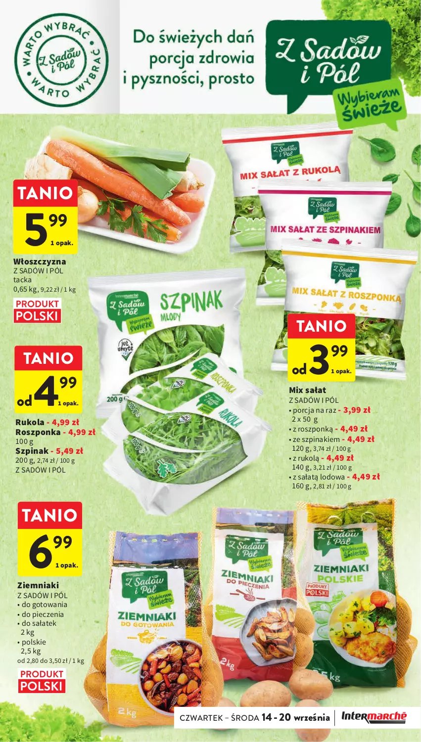 Gazetka promocyjna Intermarche - Gazetka Intermarche - ważna 14.09 do 20.09.2023 - strona 13 - produkty: Piec, Por, Roszponka, Rukola, Sałat, Szpinak, Ziemniaki