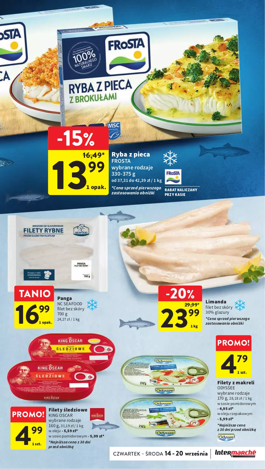 Gazetka promocyjna Intermarche - Gazetka Intermarche - ważna 14.09 do 20.09.2023 - strona 21 - produkty: Frosta, Lazur, Olej, Panga, Piec, Ryba, Sos