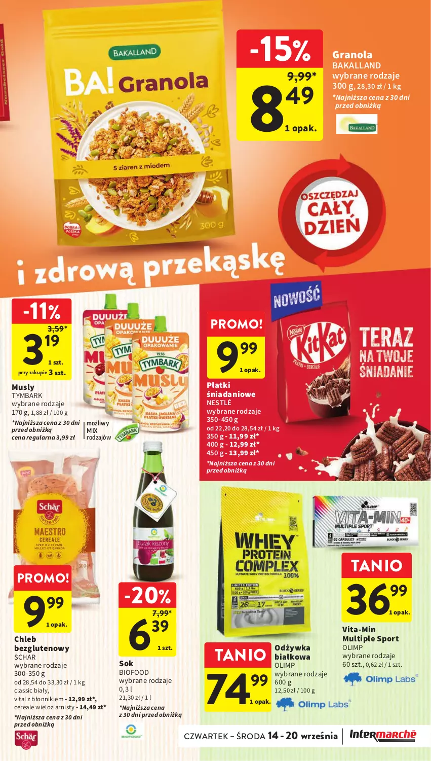 Gazetka promocyjna Intermarche - Gazetka Intermarche - ważna 14.09 do 20.09.2023 - strona 29 - produkty: Bakalland, Chleb, Chleb bezglutenowy, Danio, Gra, Granola, Mus, Nestlé, Odżywka, Por, Sok, Sport, Tymbark, Vita-Min