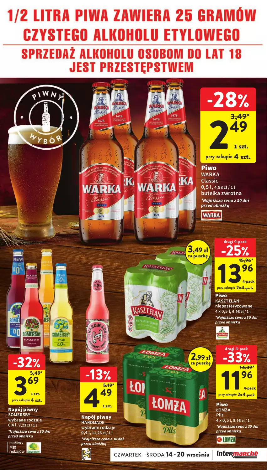 Gazetka promocyjna Intermarche - Gazetka Intermarche - ważna 14.09 do 20.09.2023 - strona 33 - produkty: Kasztelan, Napój, Piwo, Somersby, Warka