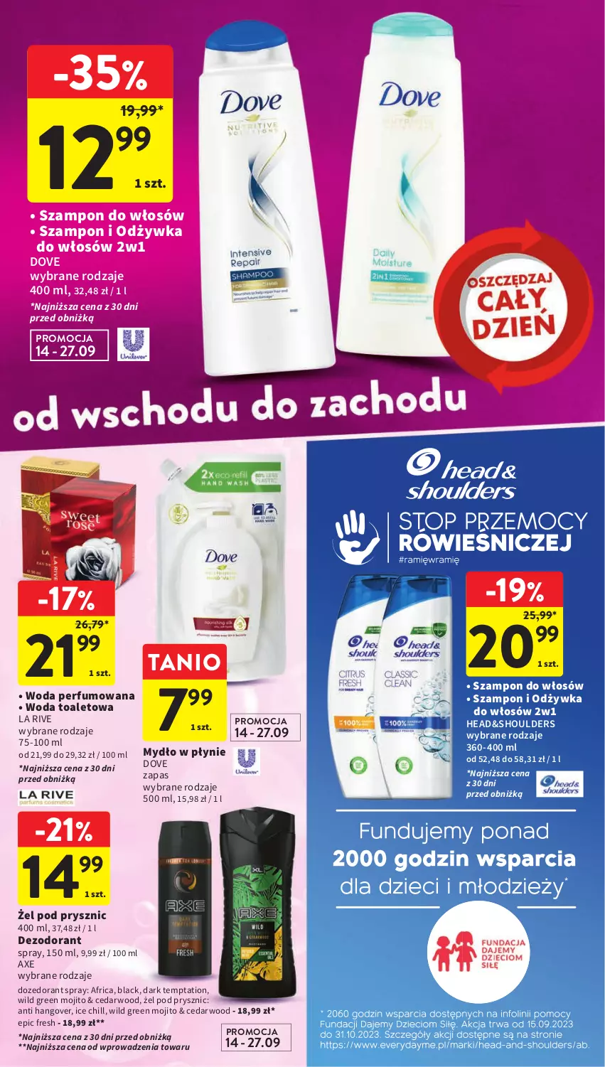 Gazetka promocyjna Intermarche - Gazetka Intermarche - ważna 14.09 do 20.09.2023 - strona 35 - produkty: Dezodorant, Dove, La Rive, Lack, Mydło, Mydło w płynie, Odżywka, Perfum, Szampon, Woda, Woda perfumowana, Woda toaletowa