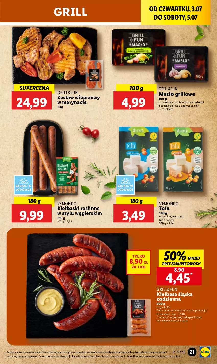 Gazetka promocyjna Lidl - GAZETKA - ważna 03.07 do 05.07.2025 - strona 29 - produkty: Bazyl, Grill, Kiełbasa, Kiełbasa śląska, Masło, Tofu