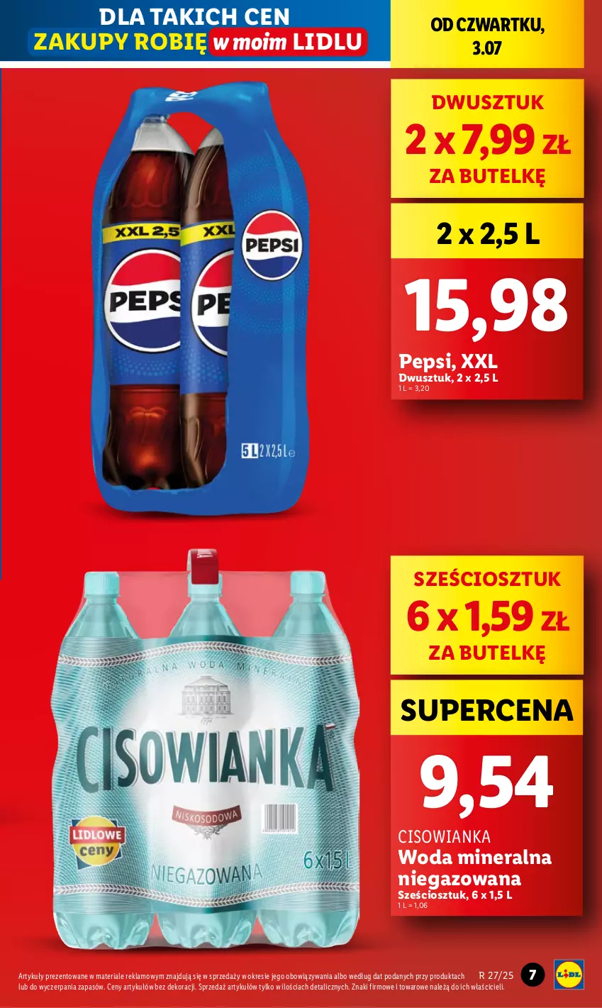 Gazetka promocyjna Lidl - GAZETKA - ważna 03.07 do 05.07.2025 - strona 7 - produkty: Cisowianka, Pepsi, Woda, Woda mineralna
