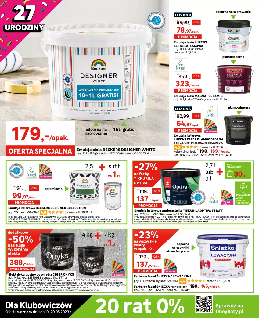 Gazetka promocyjna Leroy Merlin - Gazetka Leroy Merlin - ważna 10.05 do 30.05.2023 - strona 14 - produkty: Bateria, Beckers, Emulsja, Fa, Farba lateksowa, Gra, Korpusy, Kuchnia, Luxens, Magnat Ceramic, Meble, Ociekacz, Papier, Por, Sok, Syfon, Szal, Zestaw mebli kuchennych, Zlew, Zlewozmywak