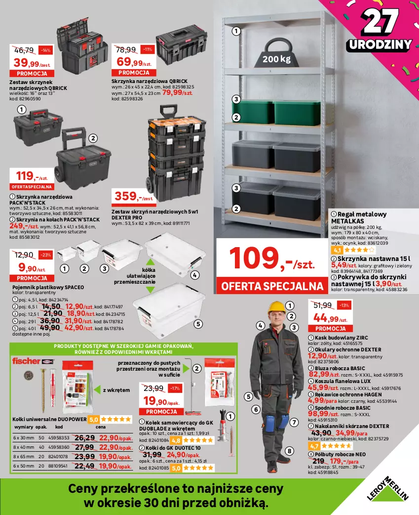 Gazetka promocyjna Leroy Merlin - Gazetka Leroy Merlin - ważna 10.05 do 30.05.2023 - strona 31 - produkty: Akumulator, Bluza, Buty, Buty robocze, Cynk, Dźwig, Fa, Gra, Kask, Kosz, Koszula, Lampa, LANA, Okulary ochronne, Olma, Paleta, Pojemnik, Pojemnik plastikowy, Półbuty, Por, Przewód, Regał, Regał metalowy, Rękawice, Rękawice ochronne, Rura, Rura miedziana, Silan, Skrzynka narzędziowa, Spodnie, Tran, Wełna, Wełna szklana, Wkręt