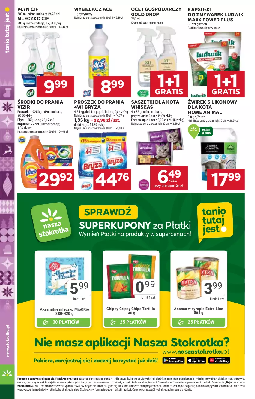 Gazetka promocyjna Stokrotka - Supermarket - ważna 13.11 do 19.11.2025 - strona 38 - produkty: Aksam, Ananas, Bryza, Chipsy, Cif, Gra, Ludwik, Mięso, Mleczko, Ocet, Owoce, Proszek do prania, Syrop, Tortilla, Vizir, Warzywa, Whiskas