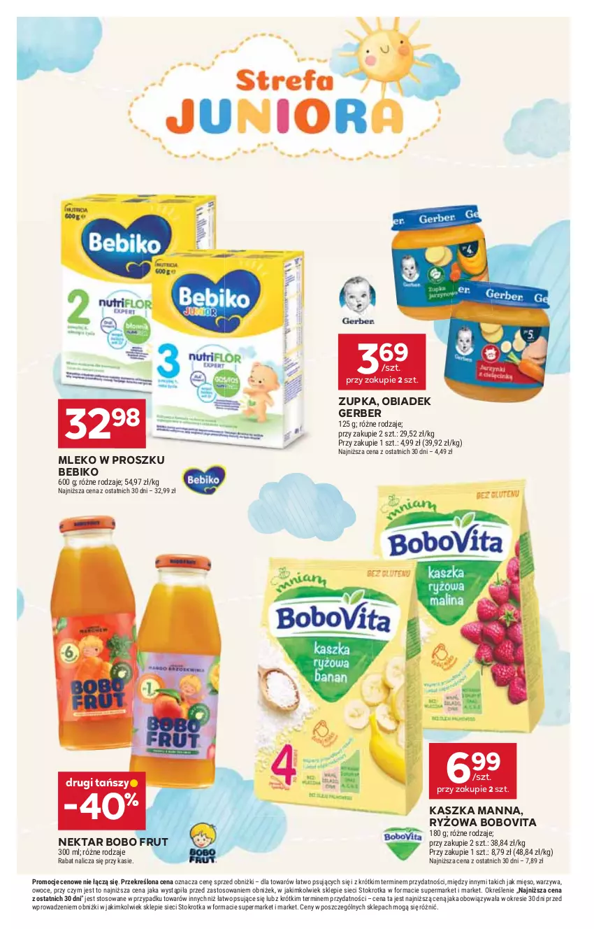 Gazetka promocyjna Stokrotka - Supermarket - ważna 13.11 do 19.11.2025 - strona 40 - produkty: Bebiko, BoboVita, Gerber, Mięso, Mleko, Mleko w proszku, Nektar, Owoce, Ryż, Warzywa