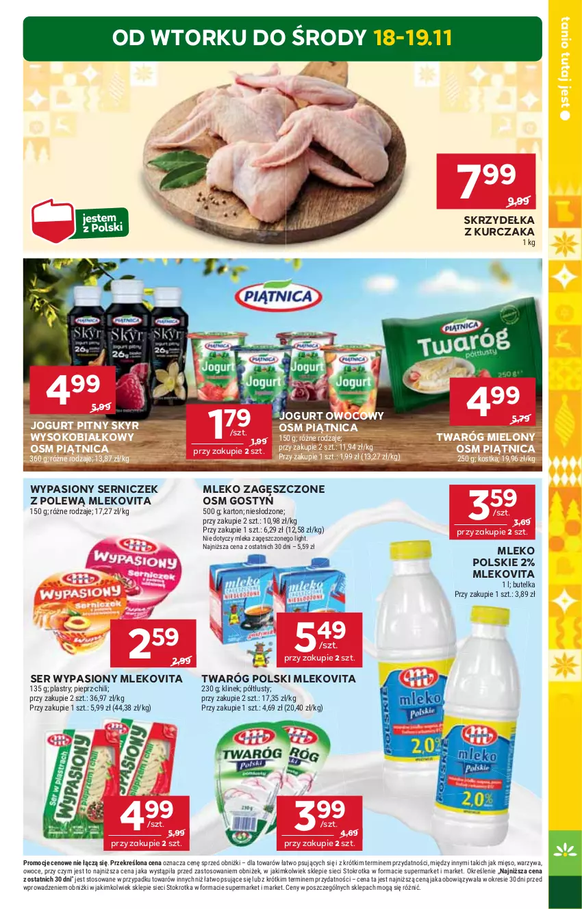 Gazetka promocyjna Stokrotka - Supermarket - ważna 13.11 do 19.11.2025 - strona 5 - produkty: Jogurt, Jogurt owocowy, Jogurt pitny, Kurczak, Mięso, Mleko, Mleko zagęszczone, Mlekovita, Owoce, Piątnica, Pieprz, Ser, Skrzydełka z kurczaka, Sok, Twaróg, Warzywa
