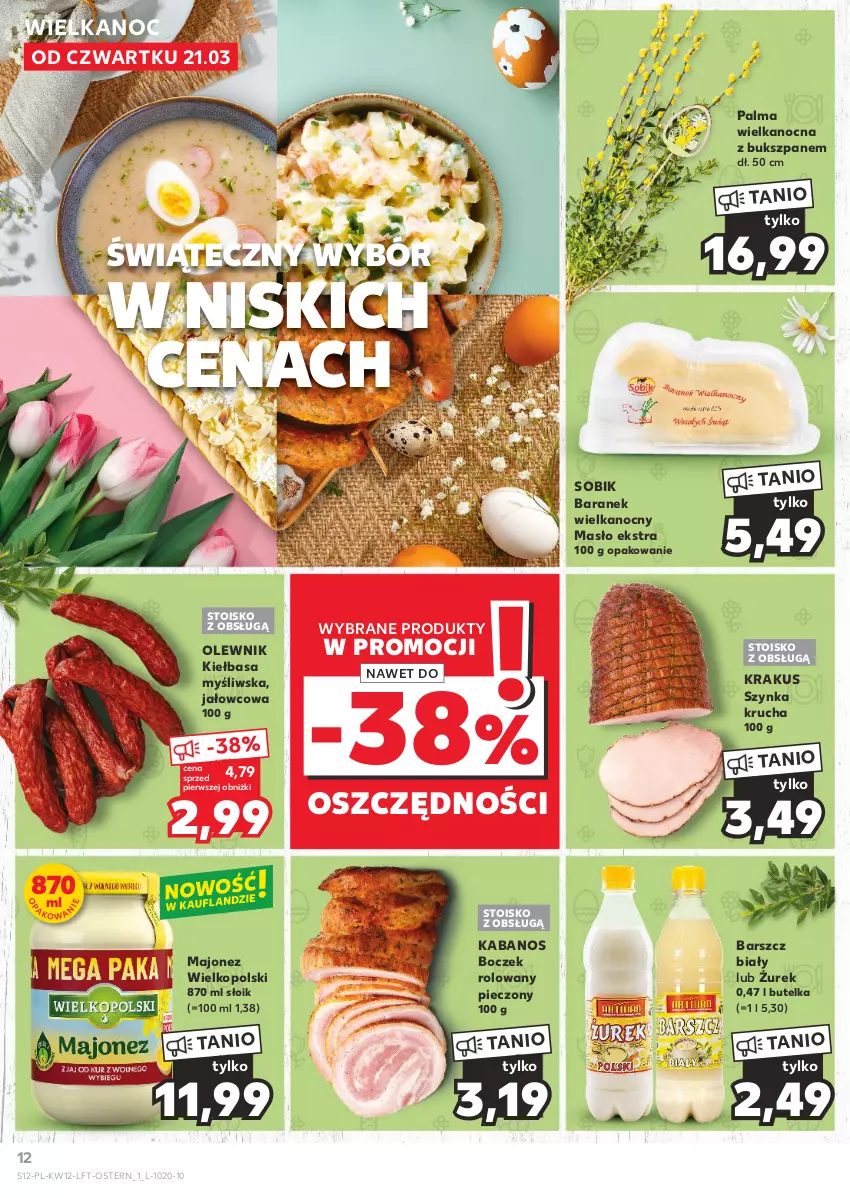 Gazetka promocyjna Kaufland - Gazetka tygodnia - ważna 21.03 do 26.03.2024 - strona 12 - produkty: Boczek, Kabanos, Kiełbasa, Krakus, Majonez, Masło, Olewnik, Palma, Piec, Szynka