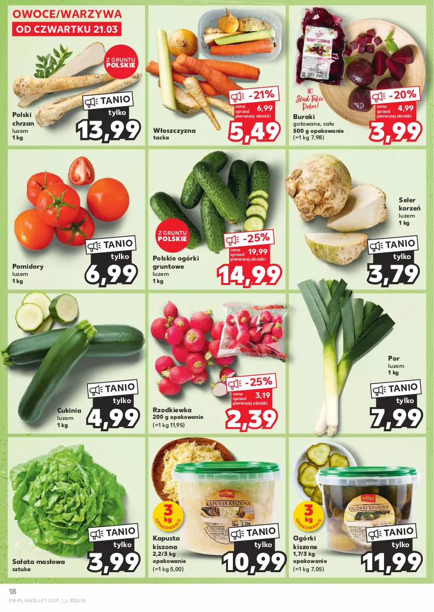 Gazetka promocyjna Kaufland - Gazetka tygodnia - ważna 21.03 do 26.03.2024 - strona 18 - produkty: Buraki, Chrzan, Grunt, Masło, Owoce, Pomidory, Por, Rzodkiewka, Sałat, Sałata masłowa, Seler korzeń, Warzywa