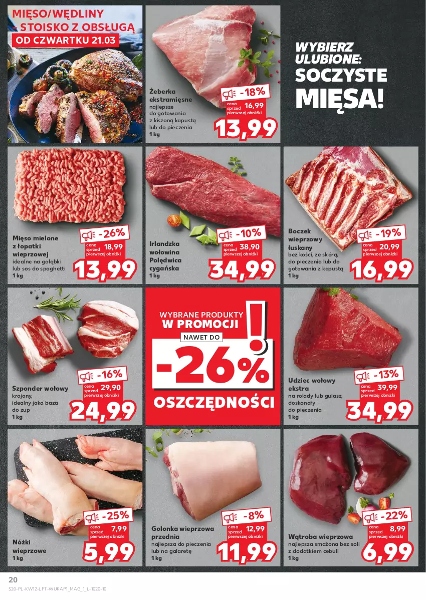 Gazetka promocyjna Kaufland - Gazetka tygodnia - ważna 21.03 do 26.03.2024 - strona 20 - produkty: Boczek, Boczek wieprzowy, Gala, Golonka wieprzowa, Kapustą, Mięso, Mięso mielone, Mięso mielone z łopatki wieprzowej, Piec, Polędwica, Sos, Spaghetti, Szponder wołowy, Udziec wołowy, Wołowina